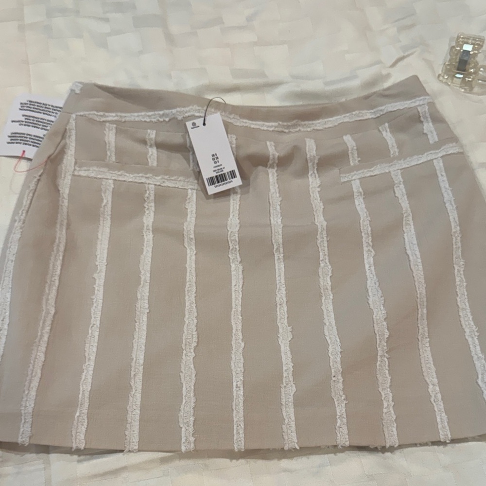 Topshop Beige and White Striped Mini Skirt